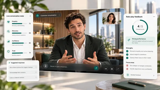 Liforma role-play training experience with live conversation state, scoring and feedback