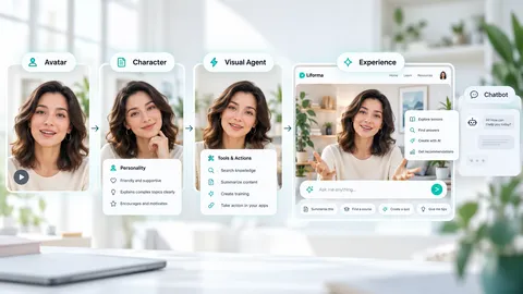Illustration representing AI avatars, AI characters, visual agents and chatbots