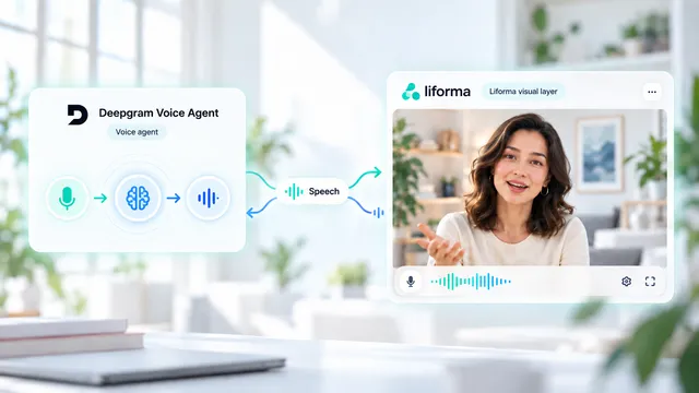 Diagram showing a Deepgram Voice Agent connected to a Liforma animated avatar