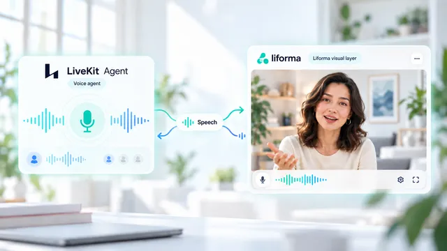 Diagram showing a LiveKit Agent audio track connected to a Liforma animated avatar