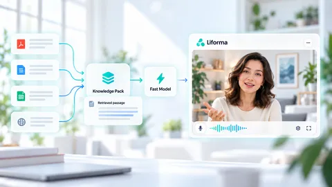 Illustration of an AI avatar using retrieval-augmented generation to access domain knowledge